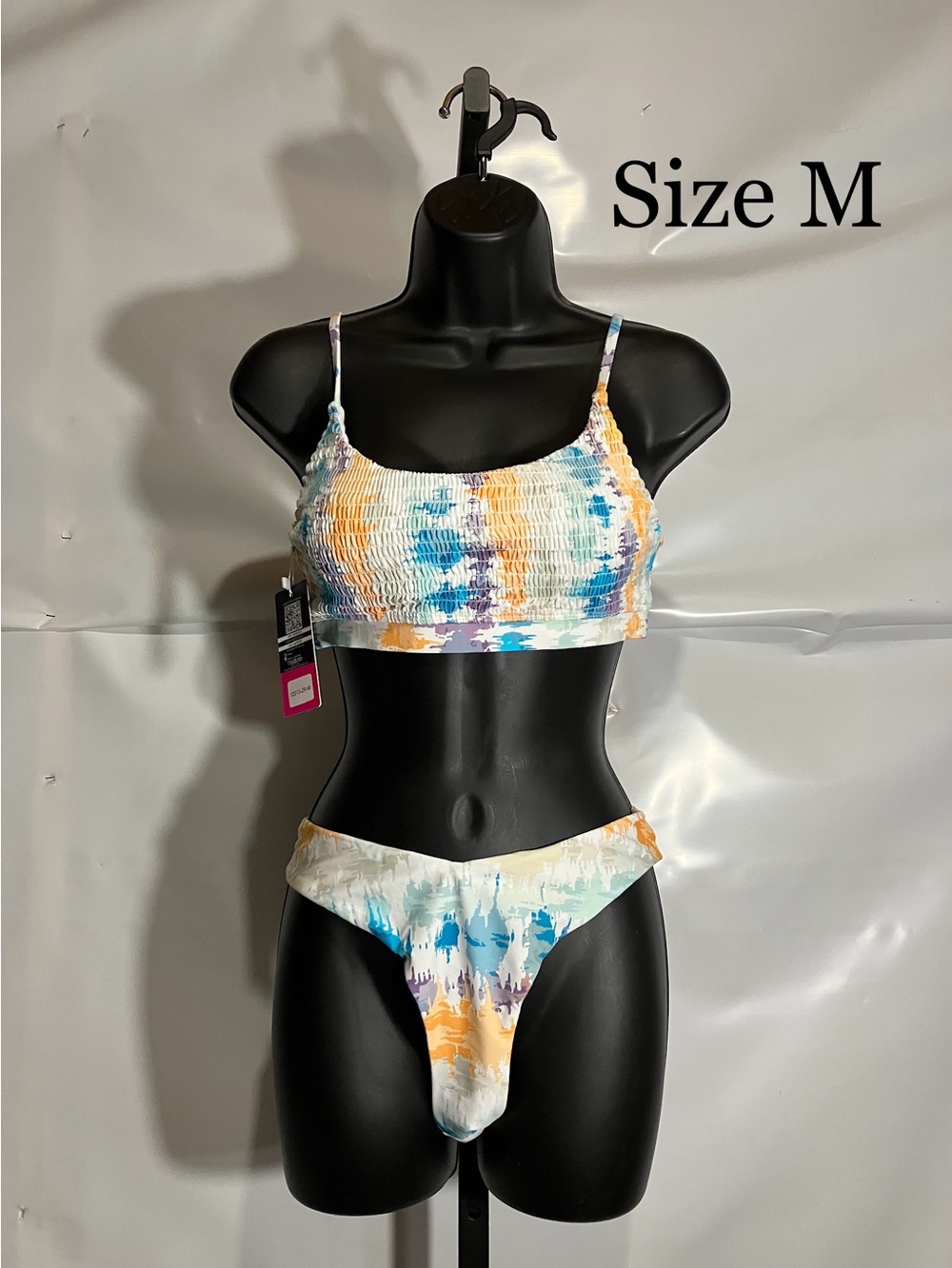 Women’s Smocked Tie-Dye Bralette Bikini Swimsuit Size M